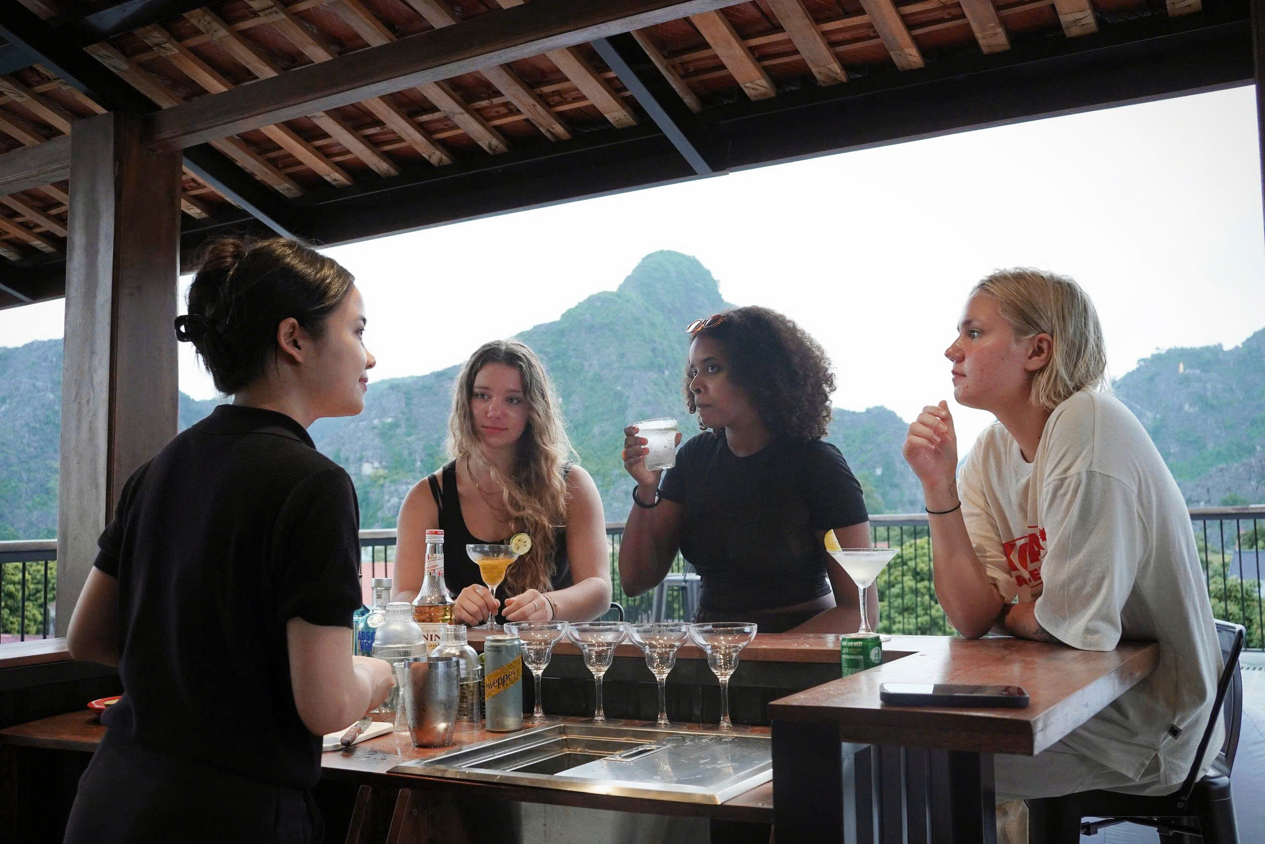 Cocktail class on the rooftop bar at The Laneway Hostel Ninh Binh